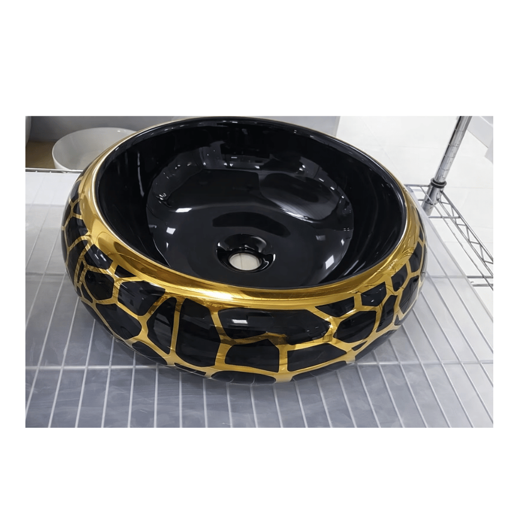 black &gold round countertop wash basin