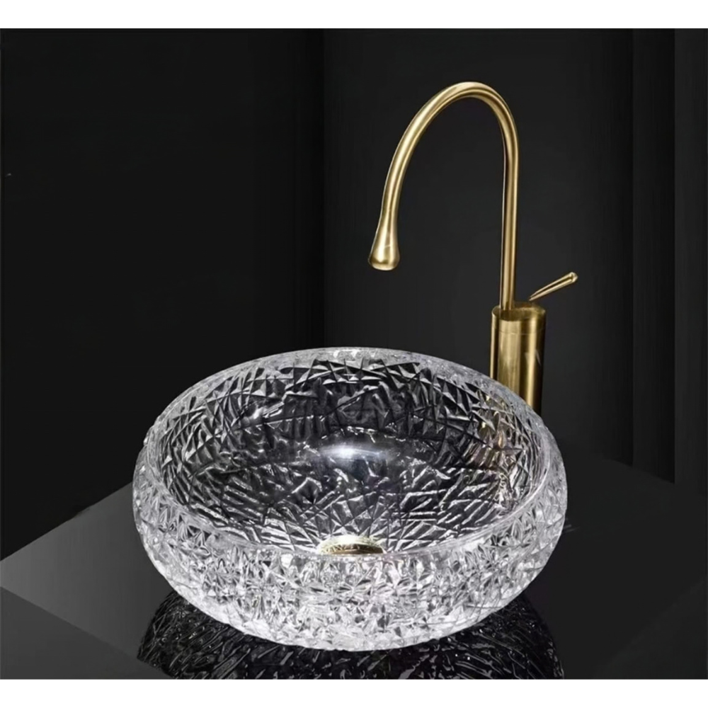 Transparent glass wash basin round 39x39cm