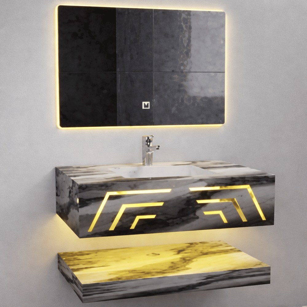 LED marble look porcelain tile cabinet wall mount pandora 80x50 cm