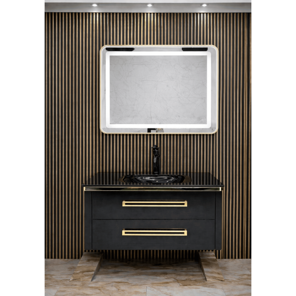 _mirror cabinet with tempered glass table top
