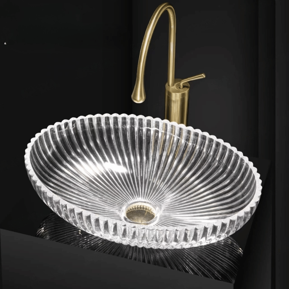 Oval shape glass wash basin 51x34x15 cm